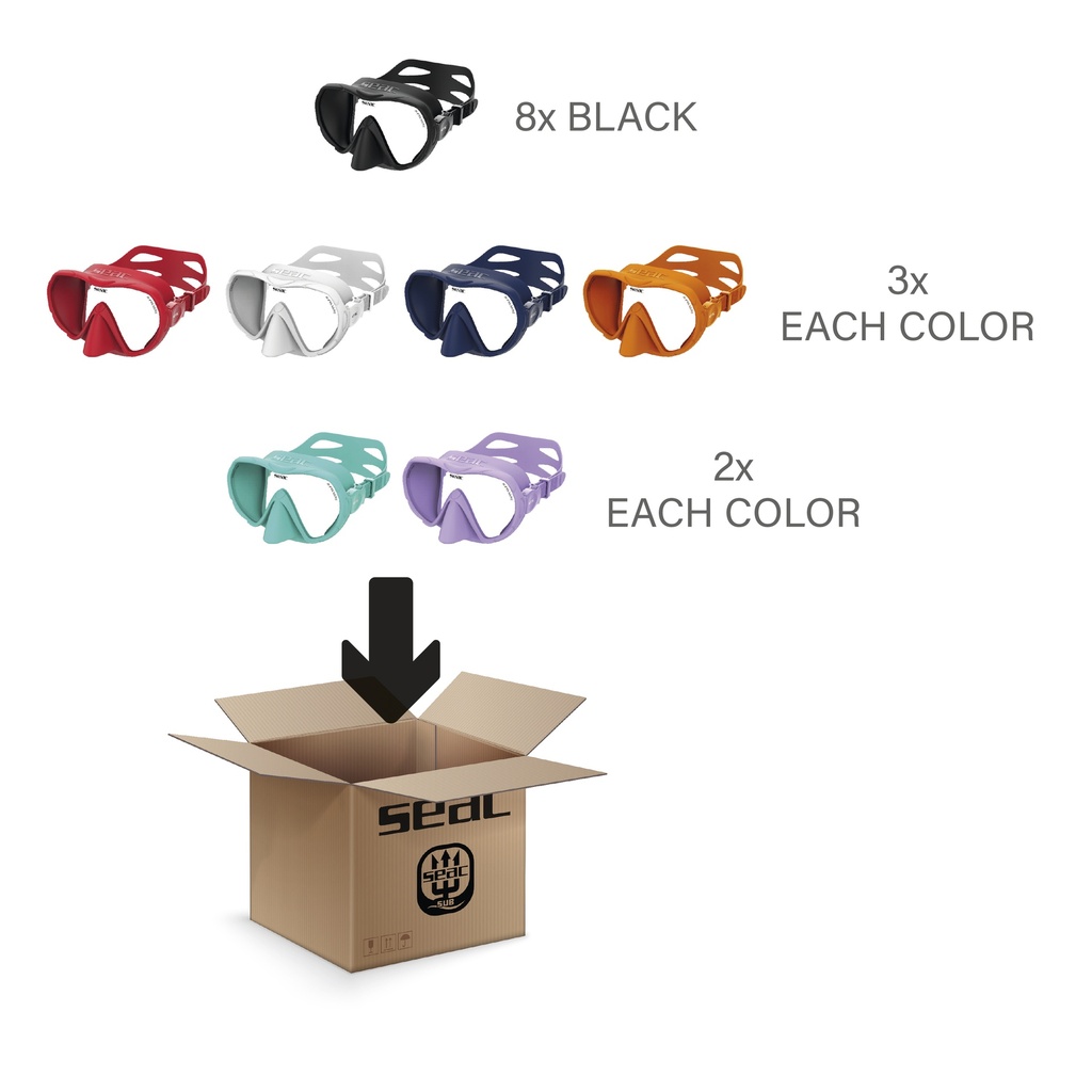 [75-89] SEAC X-Frame Assorted Box 24 Masks (8 Black - 3X Blue, White, Orange, Red - 2X Lilac, Tiffany)